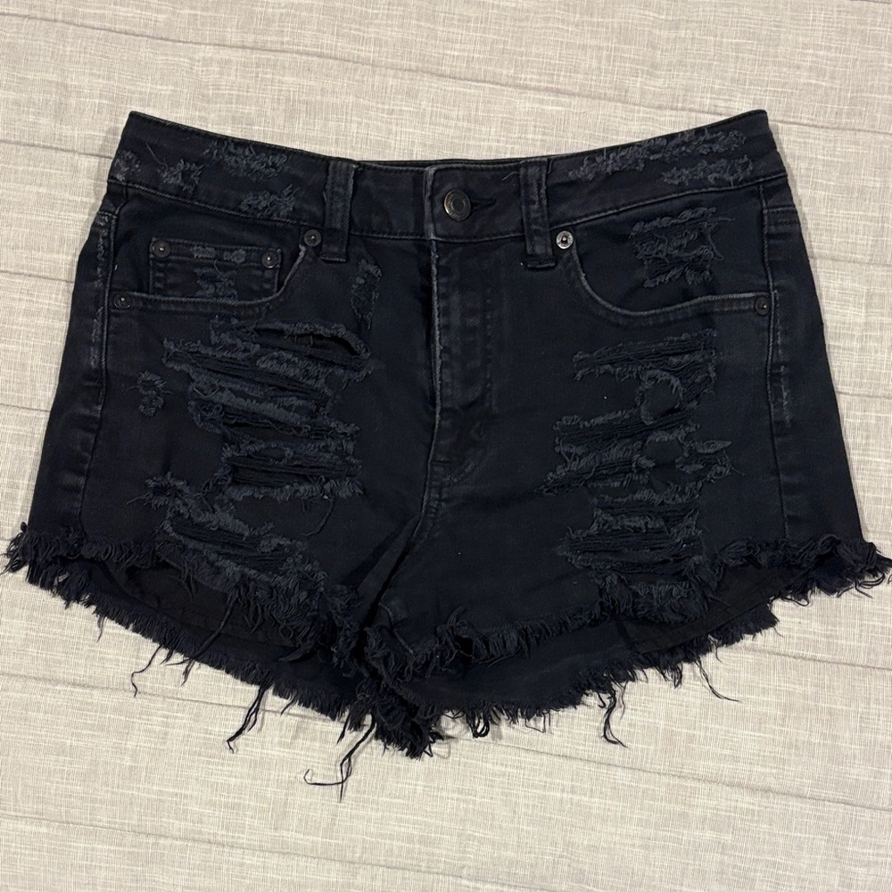 American Eagle Outfitters Black Distressed Denim Cutoff Shorts